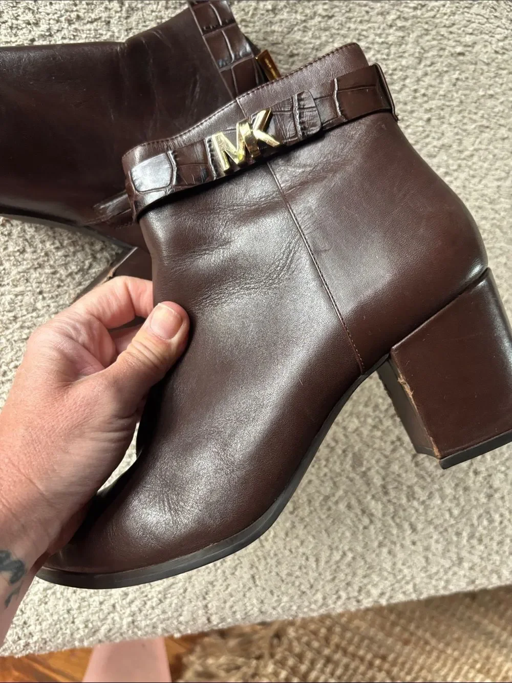 Women’s Brown Leather Ankle Boots with Block Heel